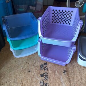 Stackable Storage Bins - Purple, Blue, and Aqua